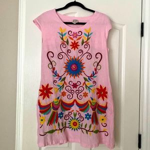 Ivy Jane Sister Mary Pink Linen Dress with embroidery